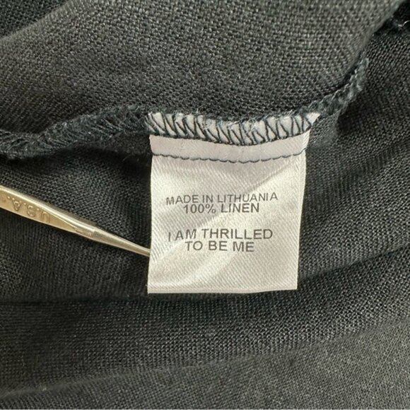 FLAX solid black linen round neck short cap sleeve top Medium minimalist - Picture 5 of 10